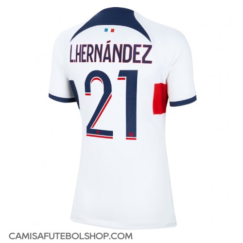 Camisa de time de futebol Paris Saint-Germain Lucas Hernandez #21 Replicas 2º Equipamento Feminina 2023-24 Manga Curta